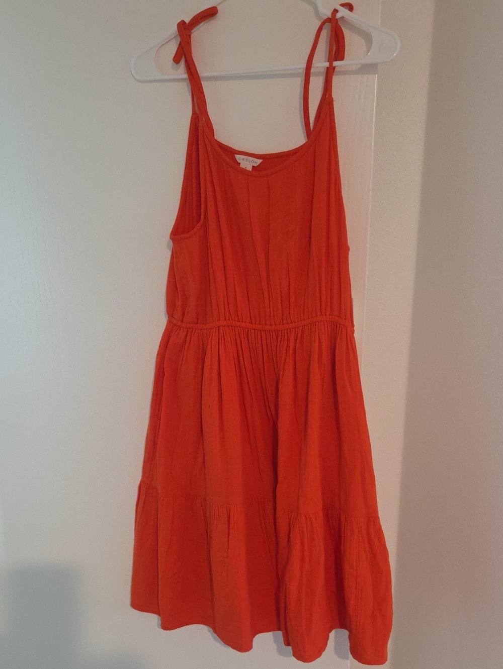Caslon Tie-Strap Tiered Midi Dress in Orange